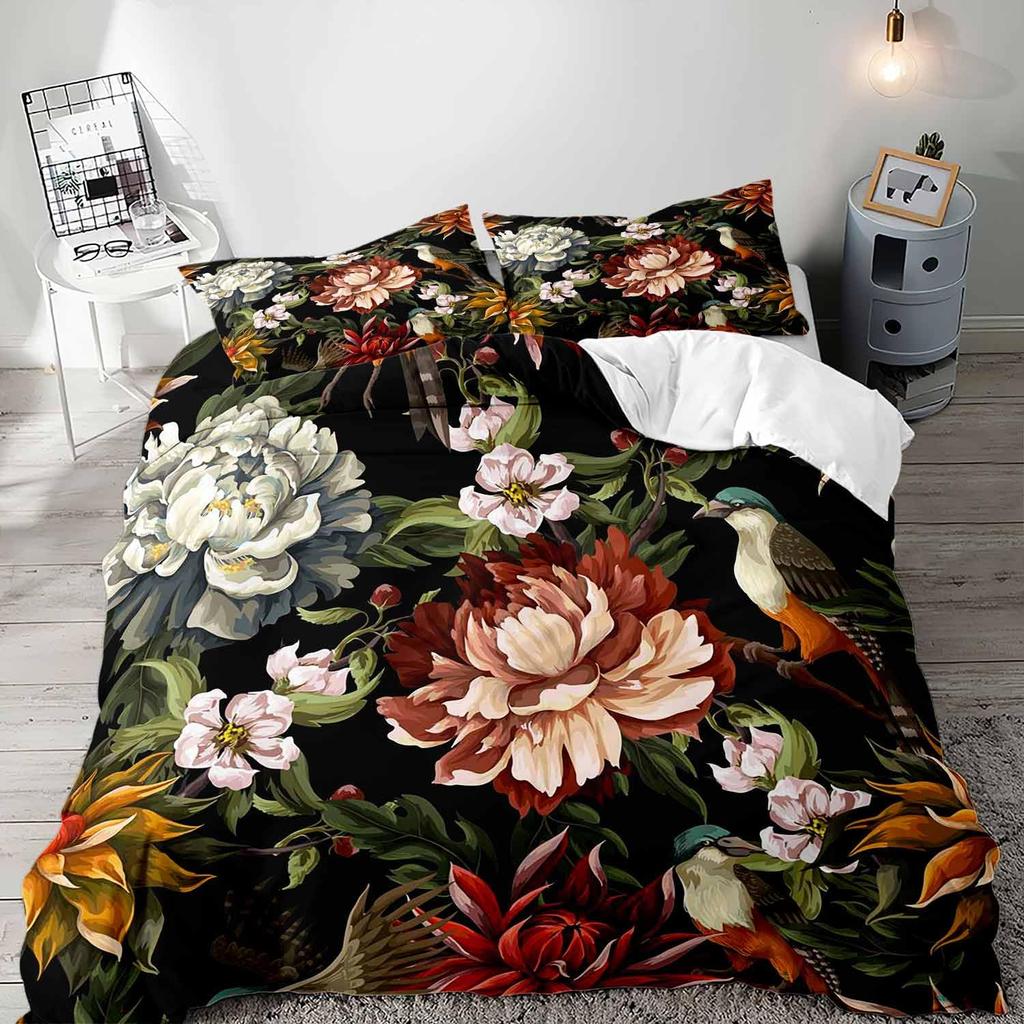 Boho Floral Soft Duvet Cover Set Young Girls Women Rom Quen Beding Set Vintage Buterfly Botanical Blosom Flower Warm Comforter Comfortable Quilt Cover