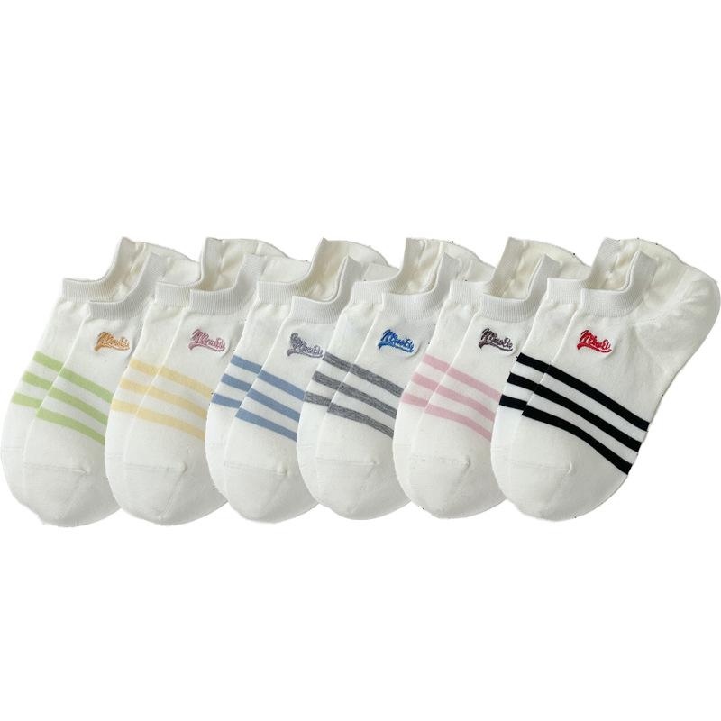 Women's Summer Thin New Stripe Mesh Breathable Shallow Mouth Invisible Socks