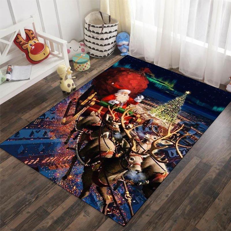 Santa Claus Reindeer Snowman Christmas Decoration Carpet Living Room Bedroom Carpet Entrance Porch Door Mat Home Decoration