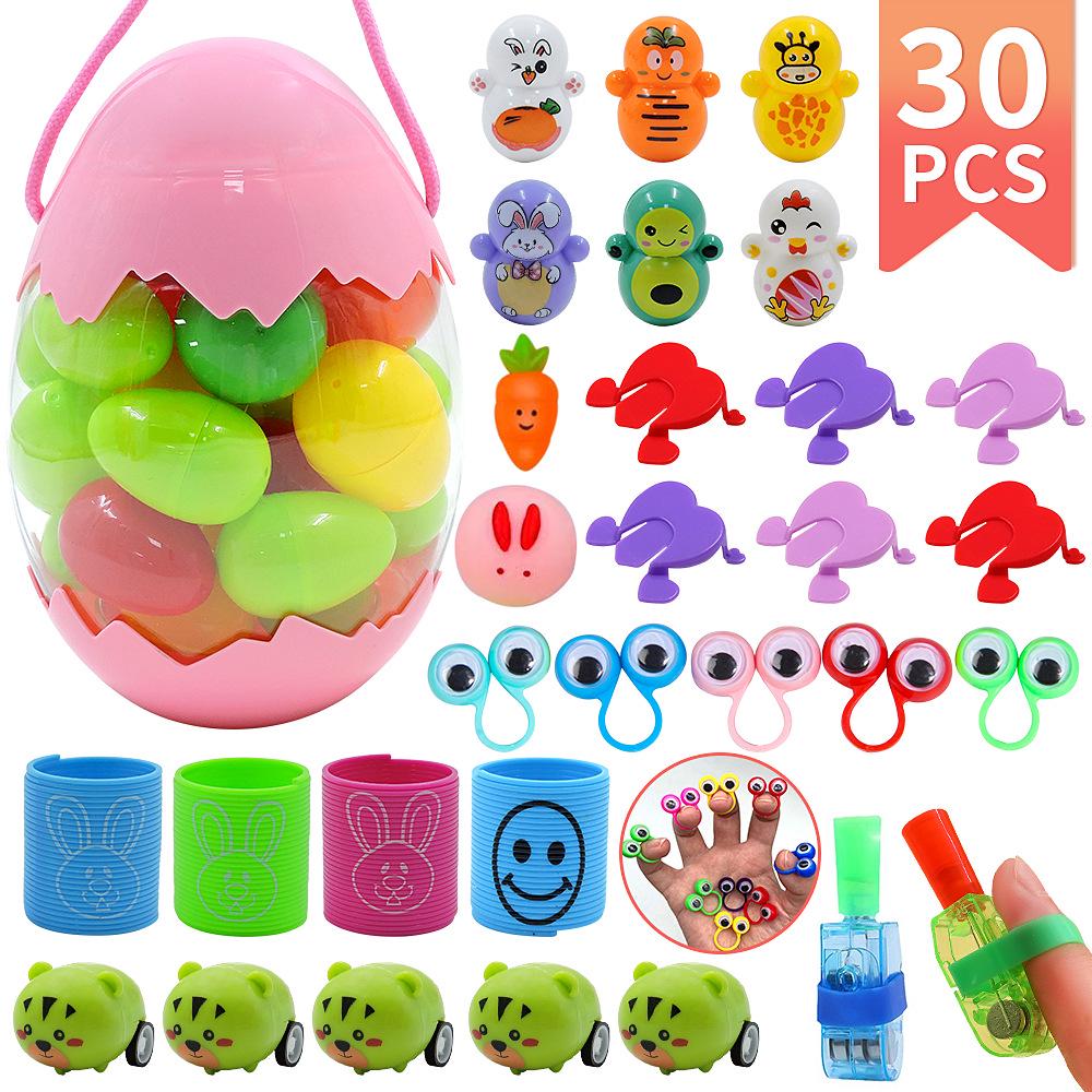 Ostereier Spielzeug - Bedruckte Plastik-Öffnungseier mit DIY-Hasen Gashapon Geschenken