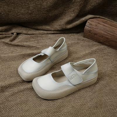New Mary Janes Retro Flats Shoes Women's Green Loafer Shallow Mouth Square Toe Nurse Shoes Ladies Autumn Genuine Leather Flats