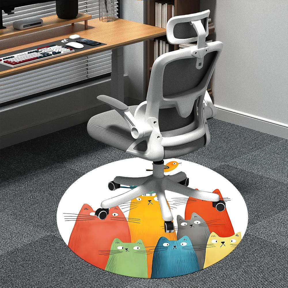 

1pc Colorful Cats Office Round Area Rug, Indoor Mat Suitable ForOffice, Under Office Chairs Bedroom Living Room Home Decor, Room Deco 100 80cm by 80cm