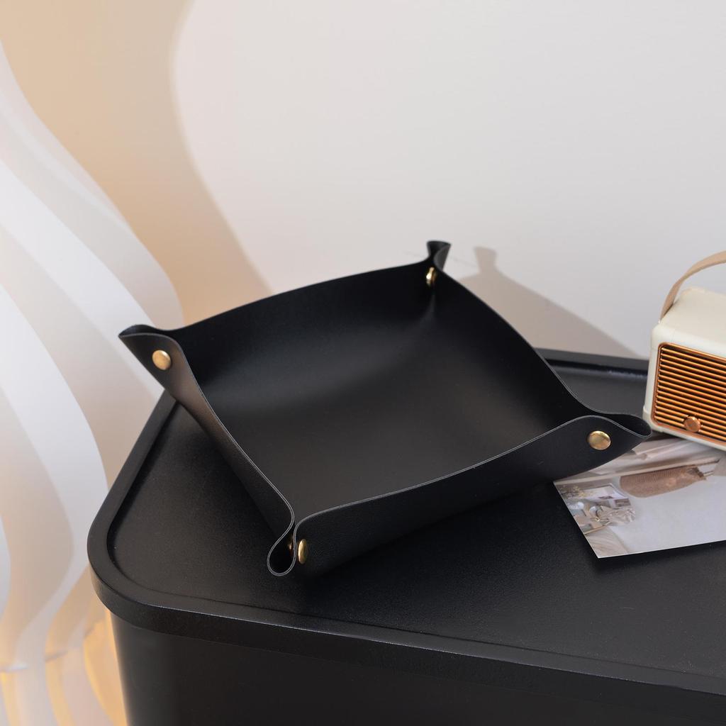Leather Desktop Organizer Tray for Jewelry, Cosmetics, and Snacks