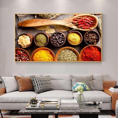 Pittura alimentare Moderna Grani Spezie Cucchiaio Peperoni Poster e stampa Cucina Ristorante Decorazione della casa Immagini di arte della parete