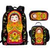 Classic Popular Peculiar Funny Russian Dolls 3D Print 3pcs/Set Pupil School Bags Laptop Daypack Backpack Lunch Bag Pencil Case