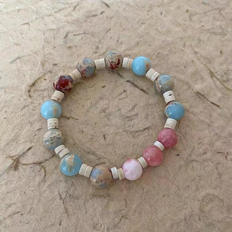 Ethnic Vintage Style Ceramic Bracelet With Cross And Sphere Design For Couples