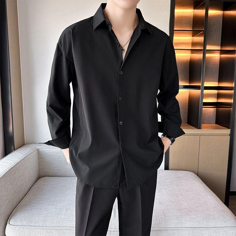 

Мужская одежда Не мнущаяся Ледяной шелк Длинный рукав Весна Лето Новое поступление Свободная Повседневная рубашка Легкая Дышащая На каждый день S чёрный