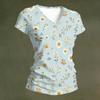 Women’s Casual V Neck Short Sleeve T Shirt Floral Print Loose Fit Lightweight Top for Daily Wear Vacation Office