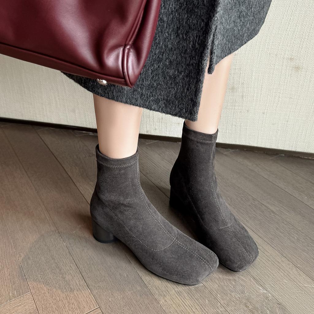 5CM Korean Small Ankle Boots 2025 Autumn and Winter New Suede Elastic Thin Boots Small Short Boots Commuting Versatile Single Boots Women