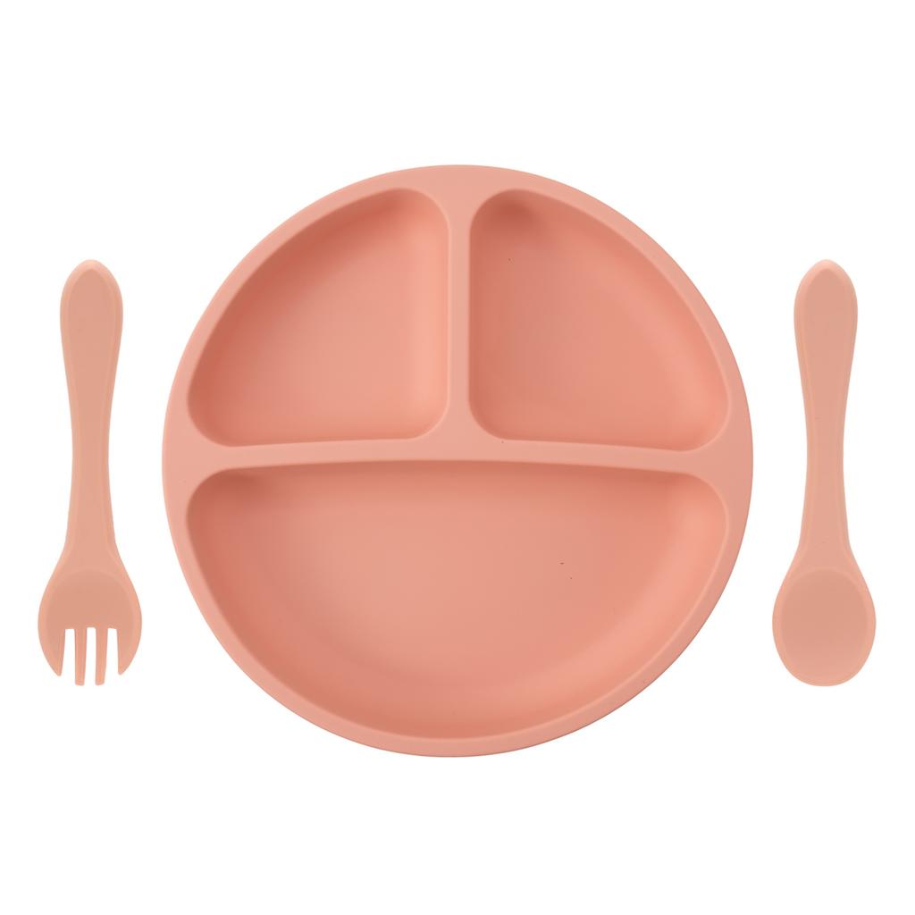 Color Kids 3PCS Baby Feeding Sucker Dishes Plate Set Silicone Tableware With Spoon Fork Training Utensils Children Dinnerware