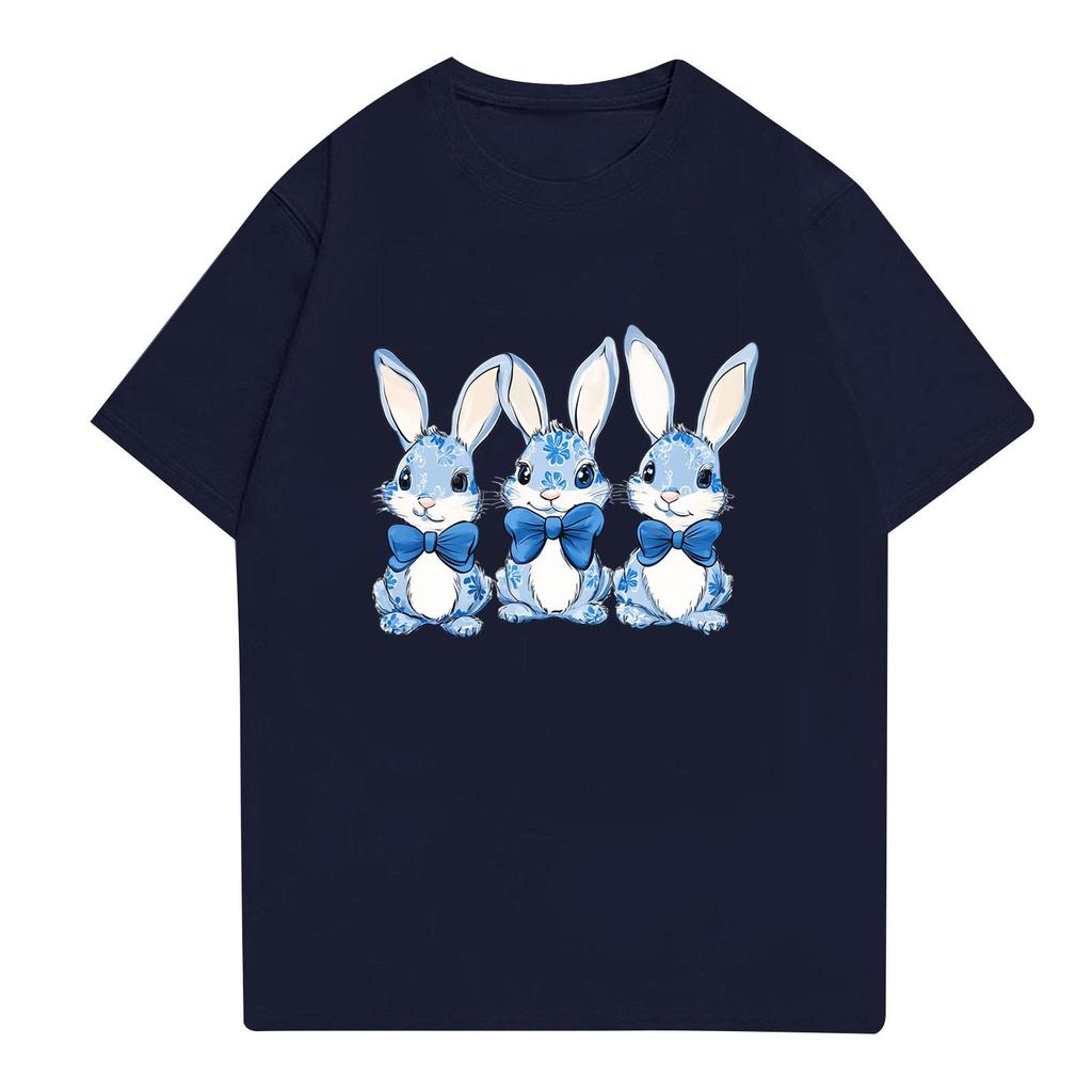 Easter - Men's Casual Baggy Bunny  Print T-shirt Round Neck Pull-over Short-sleeved Top