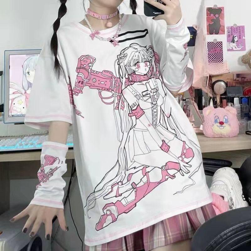 

2KWEIRD Y2k Харадзюку Каваи Футболки Женские Японская Мода Готическая Уличная Одежда Мультяшный Принт Свободные Футболки Мягкая Девушка XXL белый