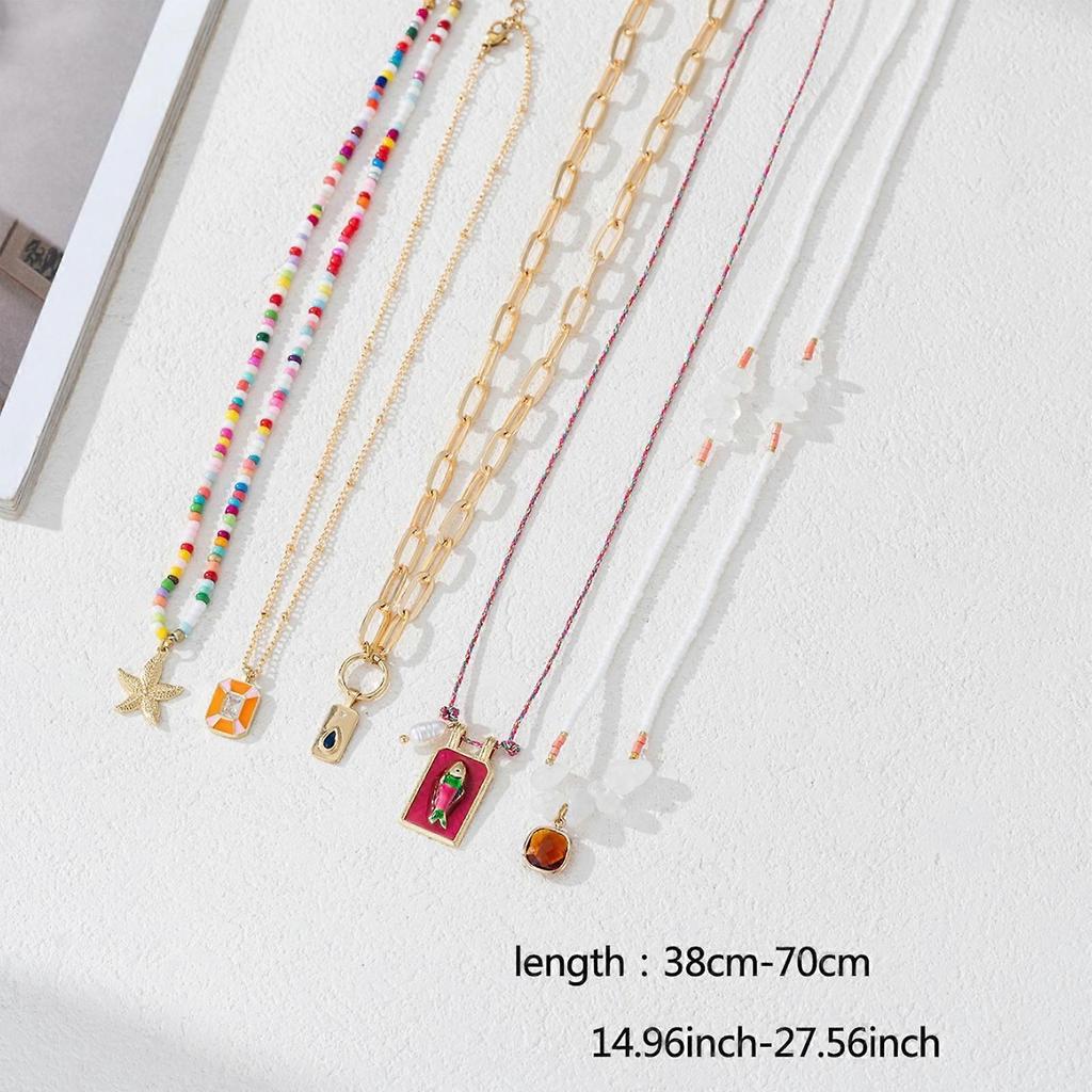 5PCS Multicolor Beach Themed Beaded Necklaces for Women Handwoven Clavicle Chains Vocation Holiday Accessories Multicolor