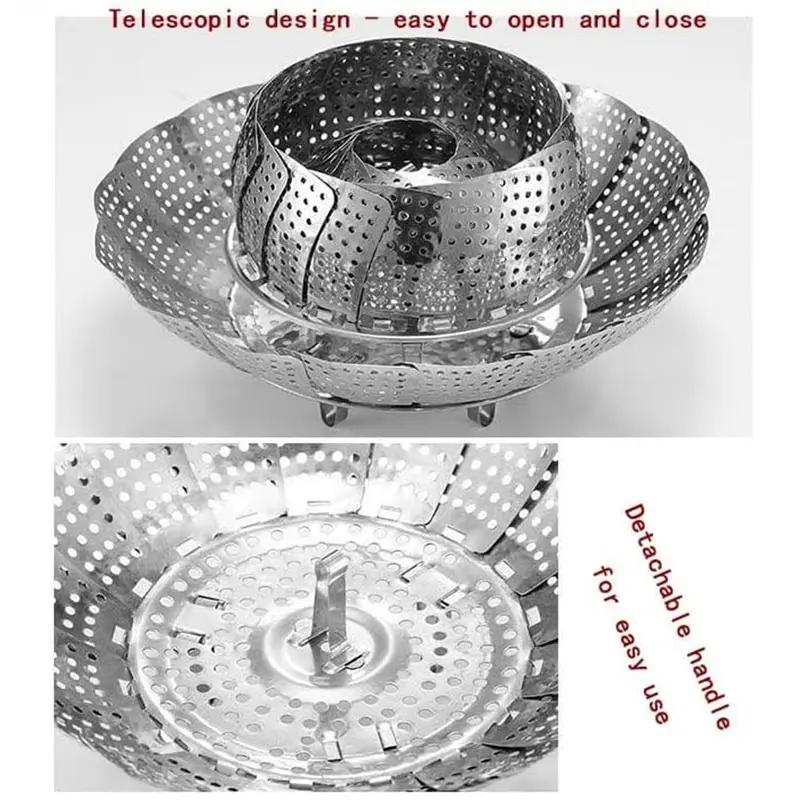 Stainless Steel Retractable Steaming Rack Steamer Water-proof Steaming Grid Steaming Vegetable Rack Steaming Tray Steaming Drawer Drain Fruit Plate