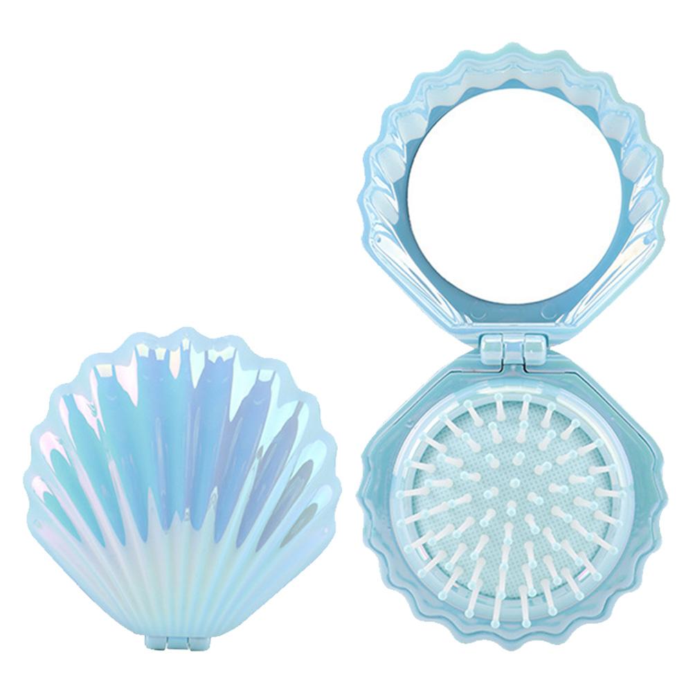 

Foldable Shell Shape Comb Travel Hair Brush with Mirror Compact Hair Comb Folding Pocket Hair Brush Hair Styling Tools синій