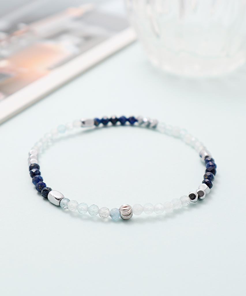 Polalita Blue Lapis Cut & Clear Mix Bracelet (Plt-Br-101_Bl)