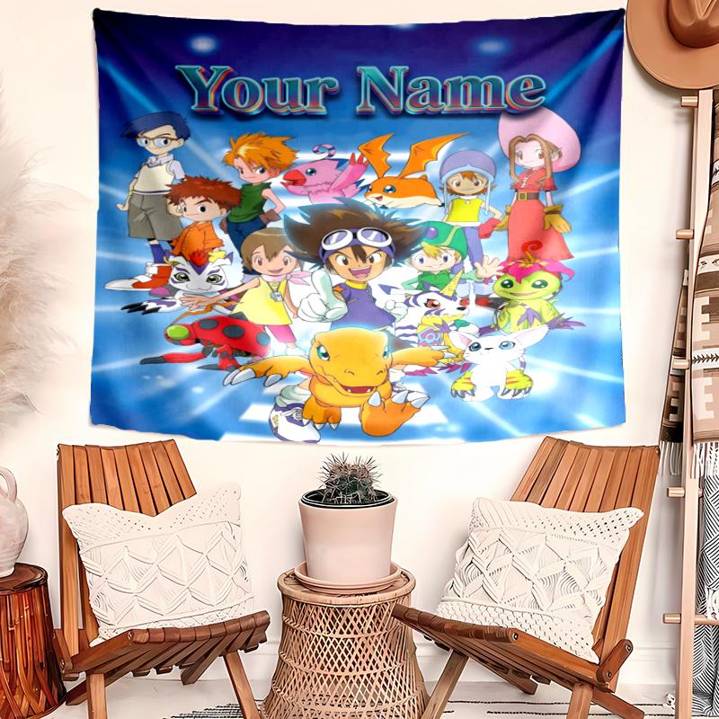 Personalized Name Digimon Tapestry, Wall Hanging Tapestry, Pattern Tapestry for Dorm Bedroom Living Room Wall Art Photography Backdrop