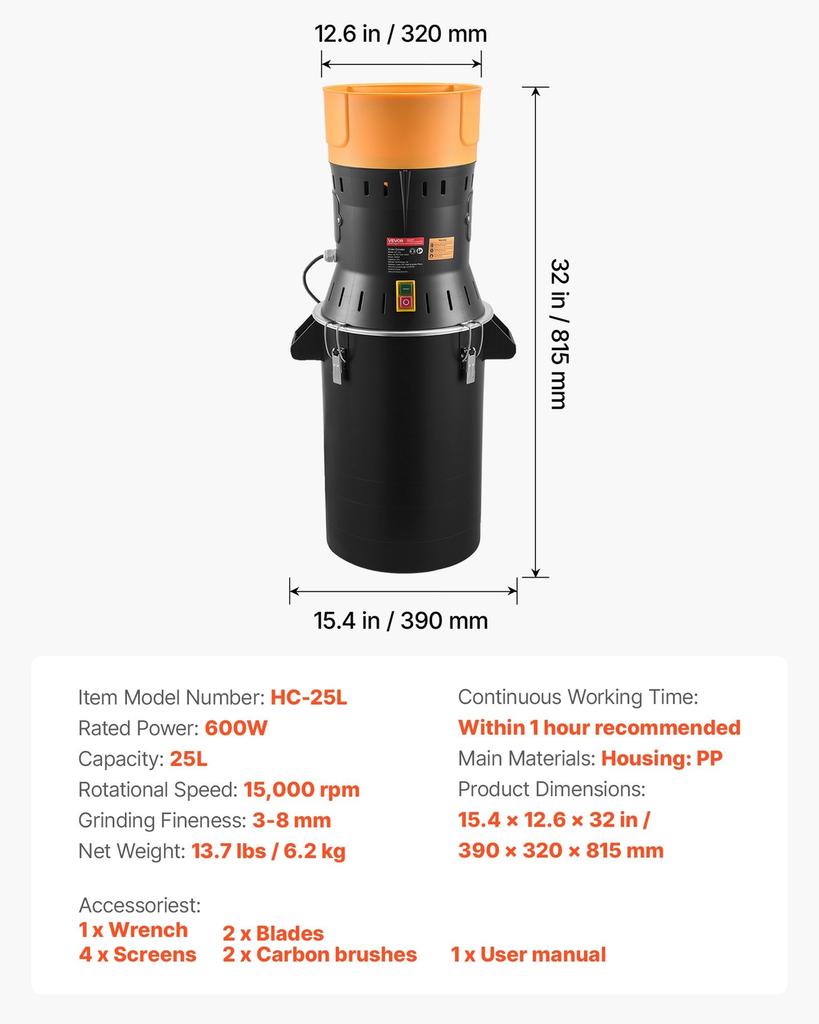 Electric Grain Mill Grinder, 600W High Power Commercial Spice Grinder, 25L Pulverizer Powder Machine with Galvanized Sharp Blades, for Dry Grains,