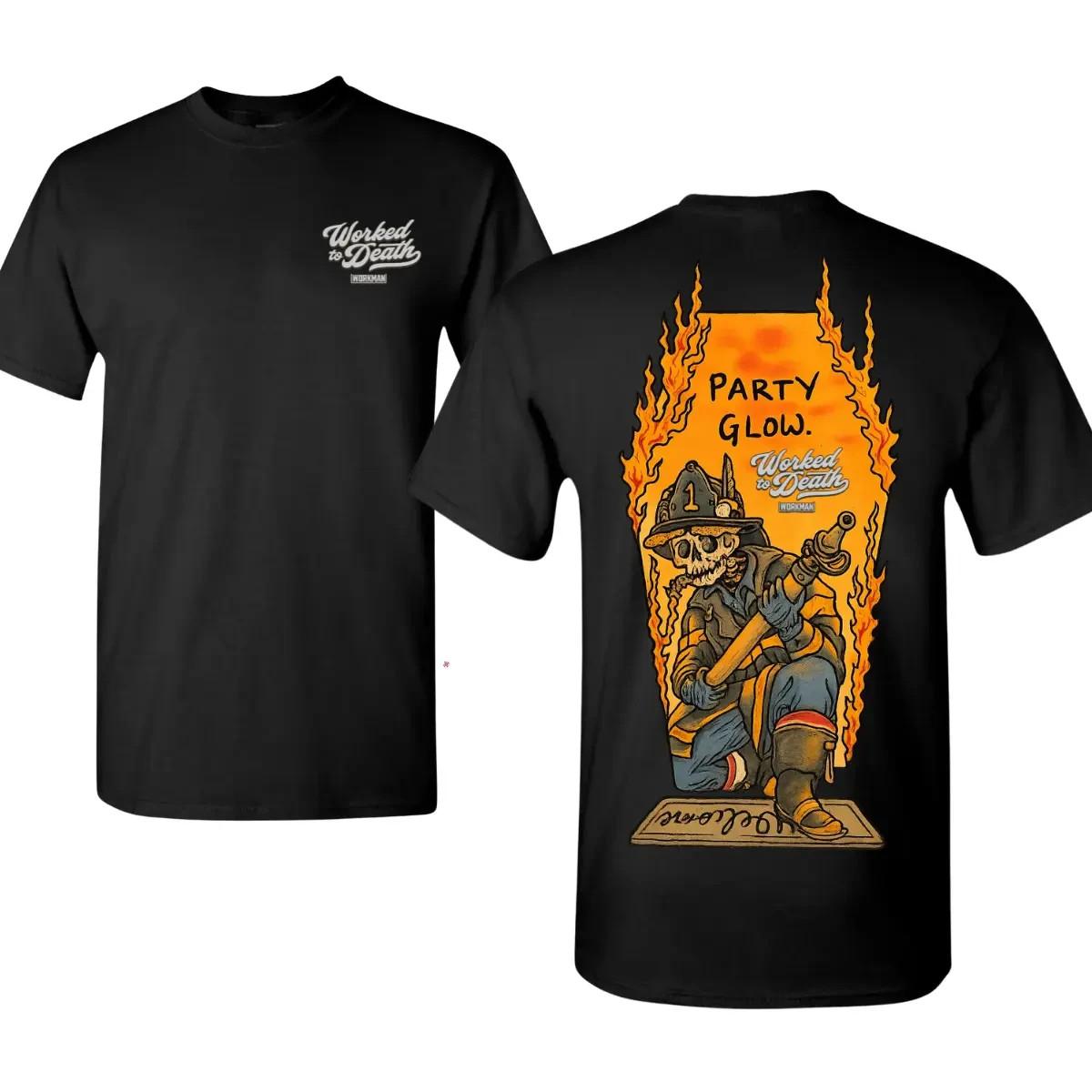 Worked to Death Firefighter T-Shirt with 2 Sides Graphic, Skull Fireman S разноцветный