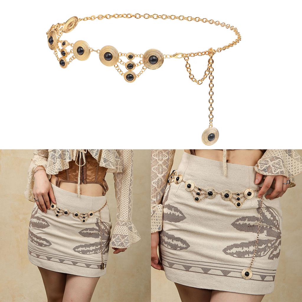 Stretchy Waistband Waist Chain Adjustable Body Jewelry Gift for Women Lady Metal Girdle Bohemian Gem Design