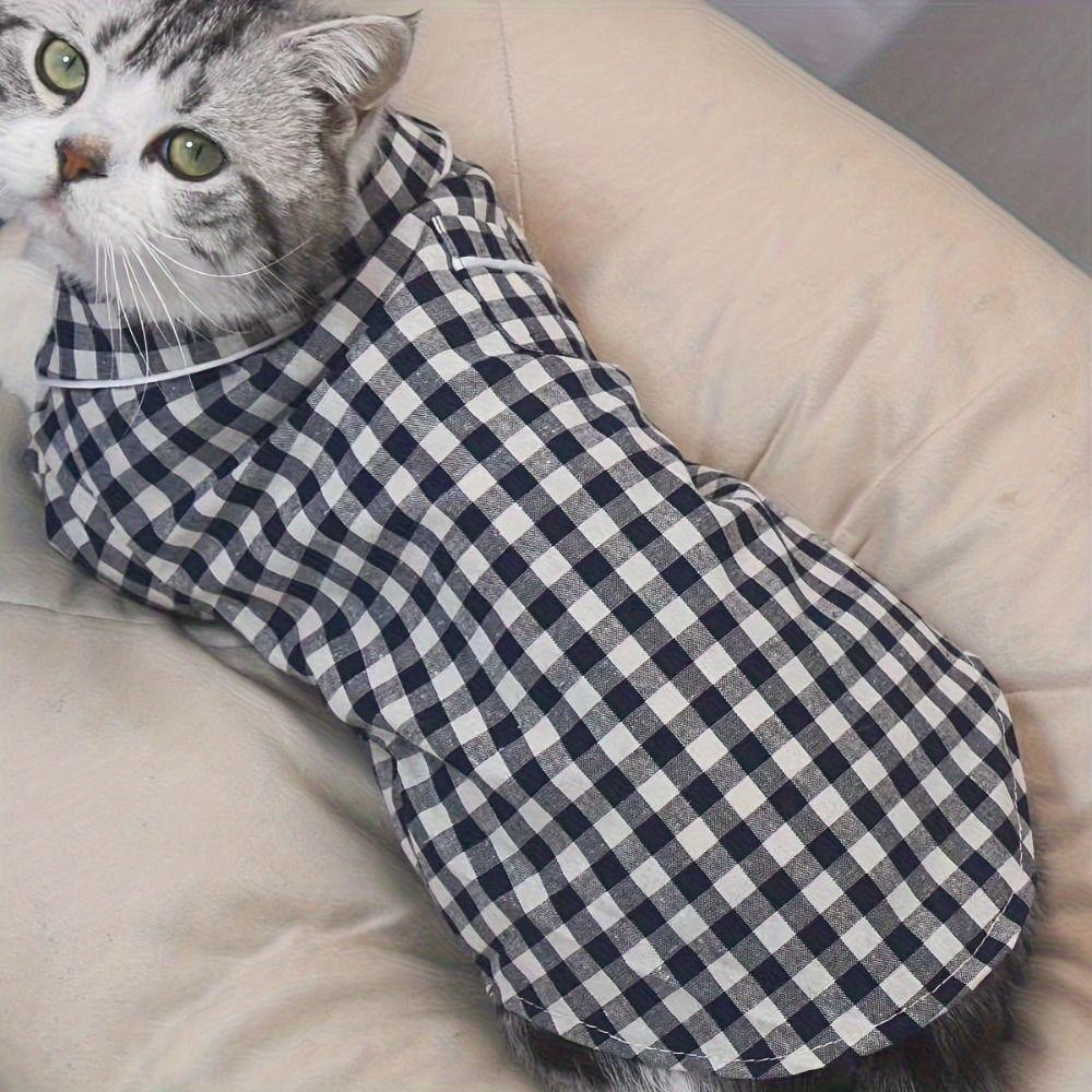 Leisure Pet Sleepwear Plaid Cotton Cat Small Shirt Dog Pajamas For Puppy Cat Spring Summer