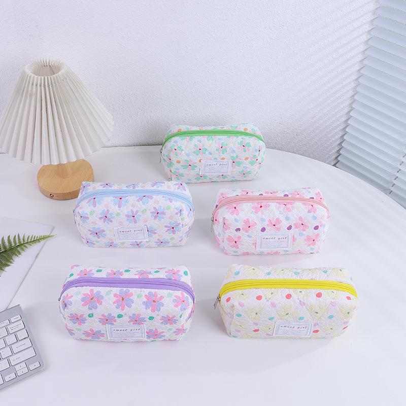 Sweet Cute Floral Pen Case Cosmetic Bag Girl Sundries Makeup Storage Bags Travel Portable Organizer Bag Student Stationery Gifts