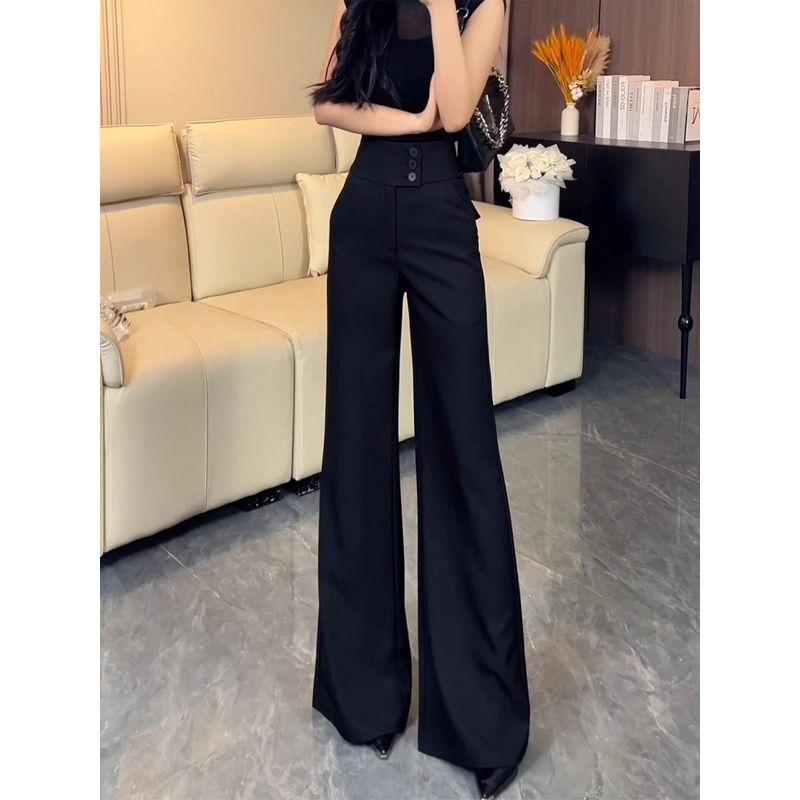 High-End Black Flared Suit Pants for Women, Summer 2026 New Style, Elegant High-Waisted, Slimming, Drapey, Floor-Length Bell-Bottom Pants