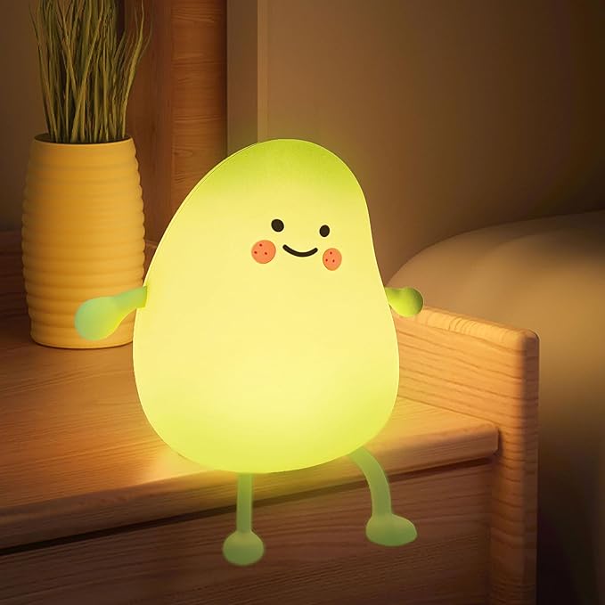 Cute Avocado Silicone LED Night Light USB Rechargeable Touch Sensor Squeeze Lamp Soft Light for Kids Bedroom Home Decor
