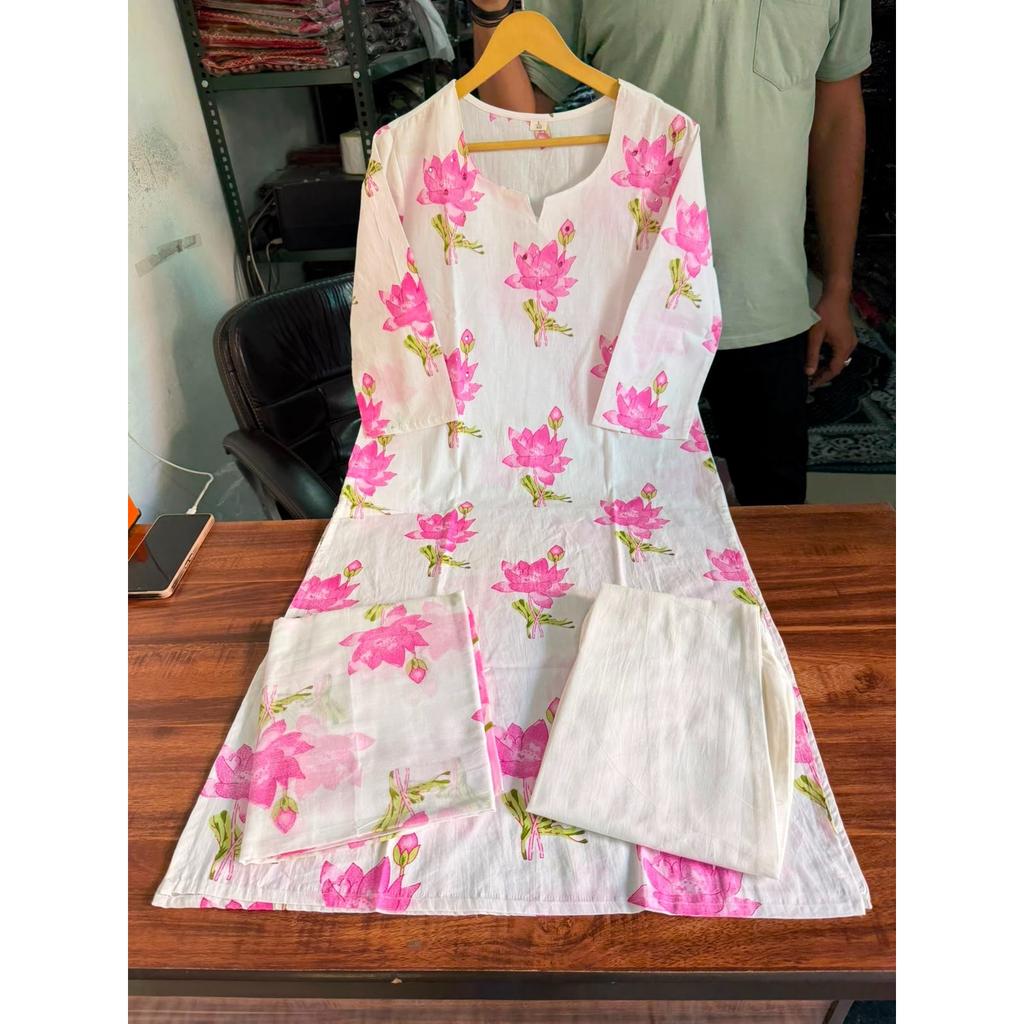 Beautiful Cotton Kurti Pant Dupatta Set Indian Bollywood Top Tunic Kurta Set