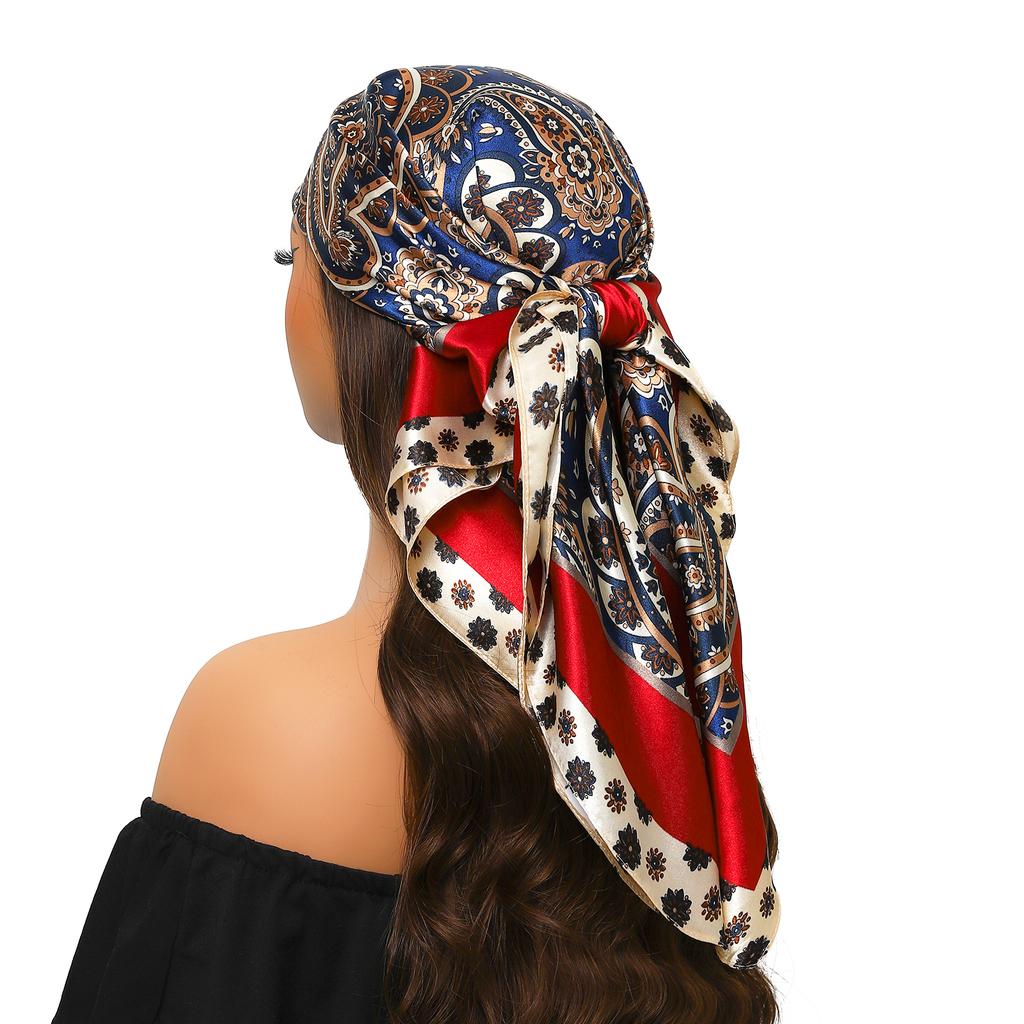 Lenço de Cabeça Feminino Marca de Luxo Quadrado 90*90cm Seda Foulard Cetim Bandana Cabelo Lenço de Pescoço Macio Hijab Lenços de Cabelo Para Senhoras