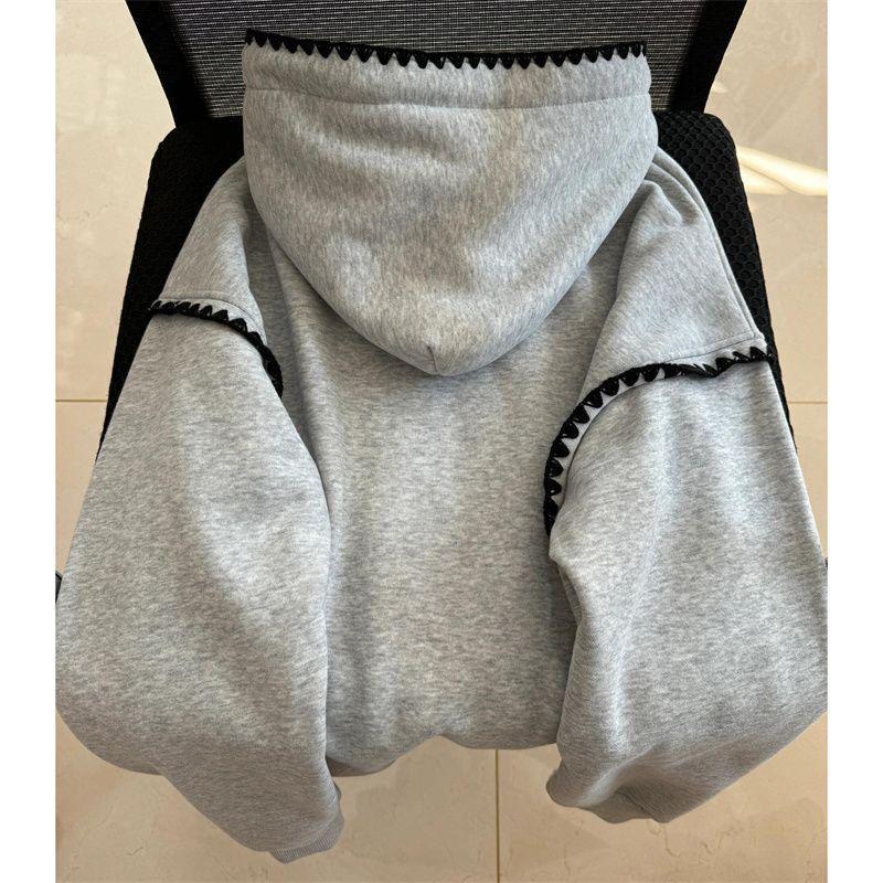 Women's Cute Puppy Embroidery Hooded Sweatshirt - Autumn/Winter Oversized Thickened Silver Fox Fleece Jacket