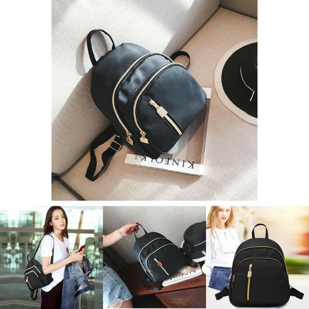 Stylish Women's Urban Chic Nylon Backpack Black Waterproof Lightweight Design