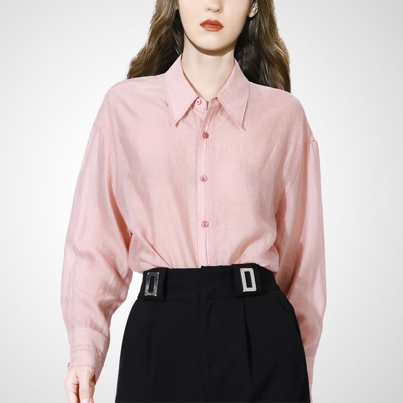 

Age Reduction Fancy Pink Slim-Fit Niche Style Simple Shirt Pink S