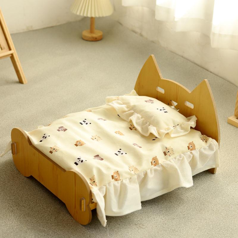 

Wooden Cat Bed Keep Warm Rest Cat Kennel Removable and Washable Four-season Cat Bed Cute Wooden Shape Sleeping Pet Products Bedding and bed