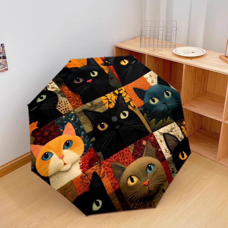 1 PC Automatic Folding Umbrella - Beautiful cat Pattern, Portable & Foldable Design with 8 Ribs, Christmas Birthday Gifts