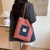American Double-sided Bag Plaid Canvas Bag Women's Commuter Tote Bag Retro Contrasting Color Hand Bag Spring and Summer New Parent-child Bag