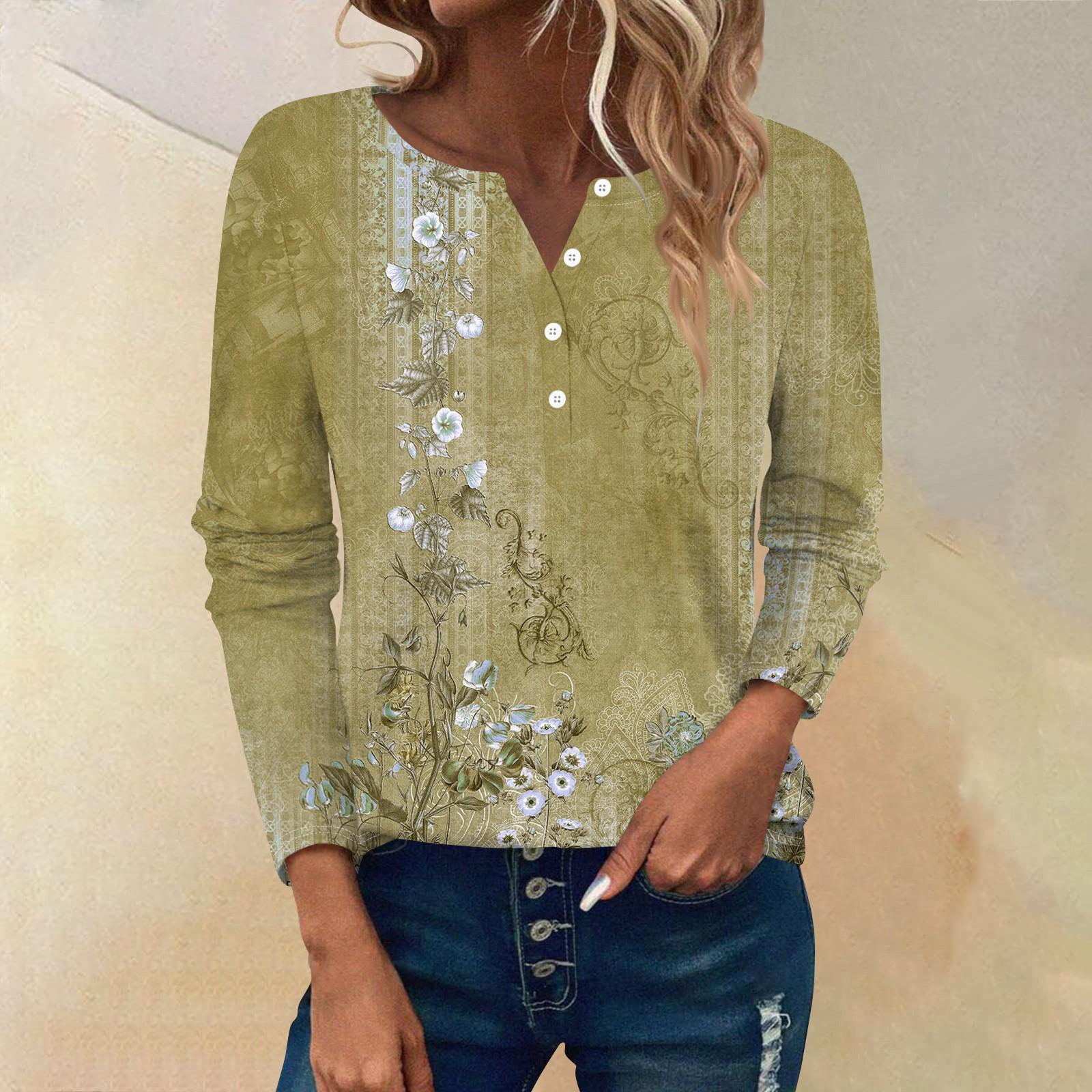 

Женские футболки с длинным рукавом и пуговицами, повседневные туники с V-образным вырезом, женские повседневные топы XL жёлтый