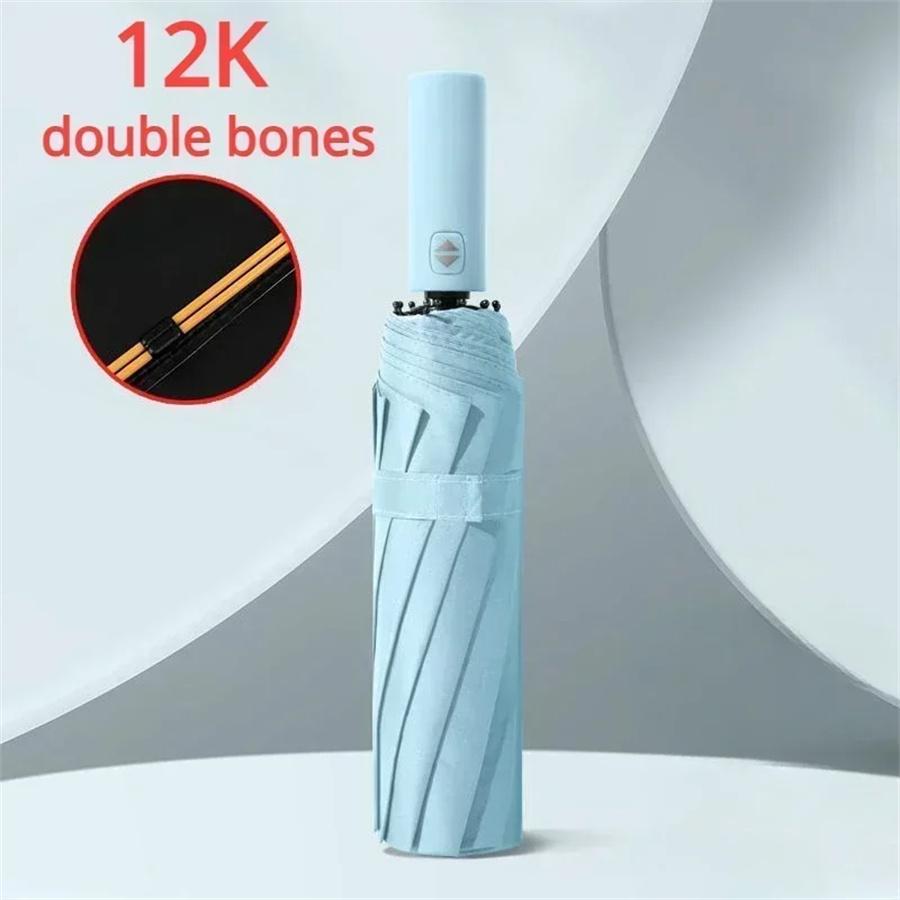 12 Bone Black Glue Vollautomatischer Regenschirm mit dickem und langlebigem Kiel, dreifach gefalteter Regenschirm, UV-beständiger Taschenschirm