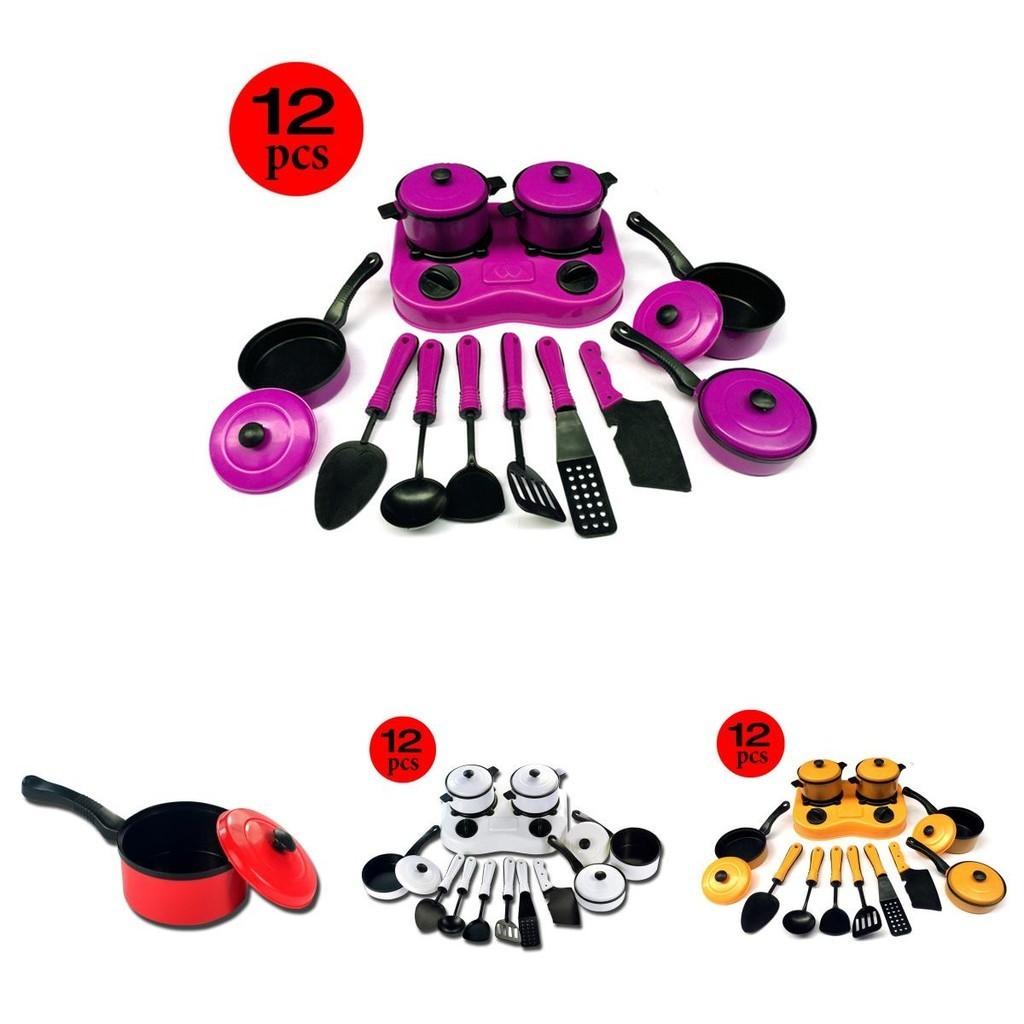 Colorful 12pcs Kitchen Cooking Play Set With Realistic Cookware For Kids Pretend Play