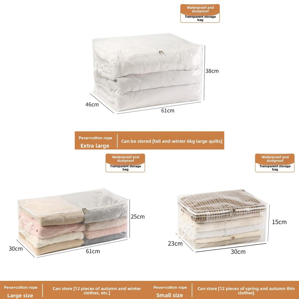 Large Capacity Transparent Peva Packing Bag With Handle For Moving And Closet Storage
