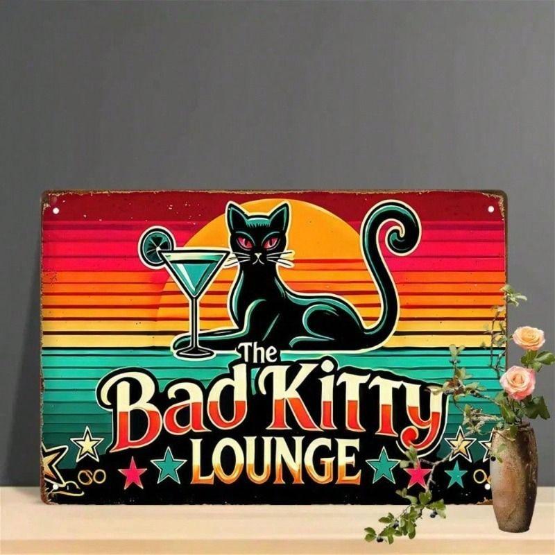 

Retro Metal Wall Poster Bad Kitty Lounge Cat Bar Decor