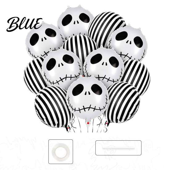 Bar Nightclub Holiday Settings 12PCS Halloween Skull Balloon Set Aluminum Foil Balloons Black And White Balloons Striped Realistic Print for Spooky