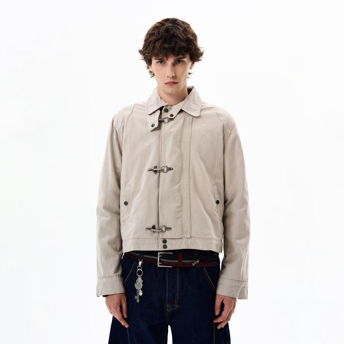 

Чоловіча осіння повсякденна куртка з металевою кнопкою-застібкою та гачком Medium абрикосовий