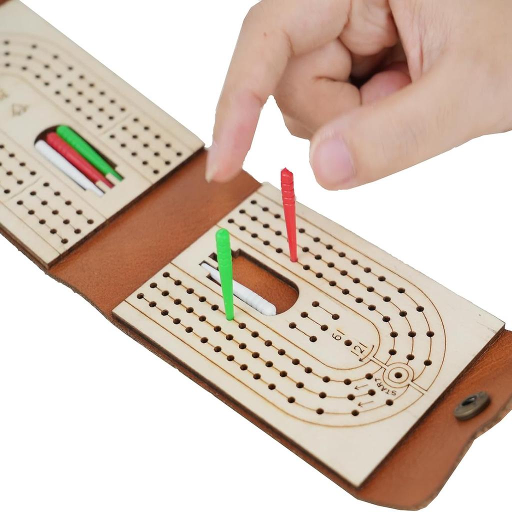 Portable Travel Cribbage Board Game Set Includes Storage Space 1 Deck 6 Pegs of Cards and Instructions Classic for Family Fun and Entertaining