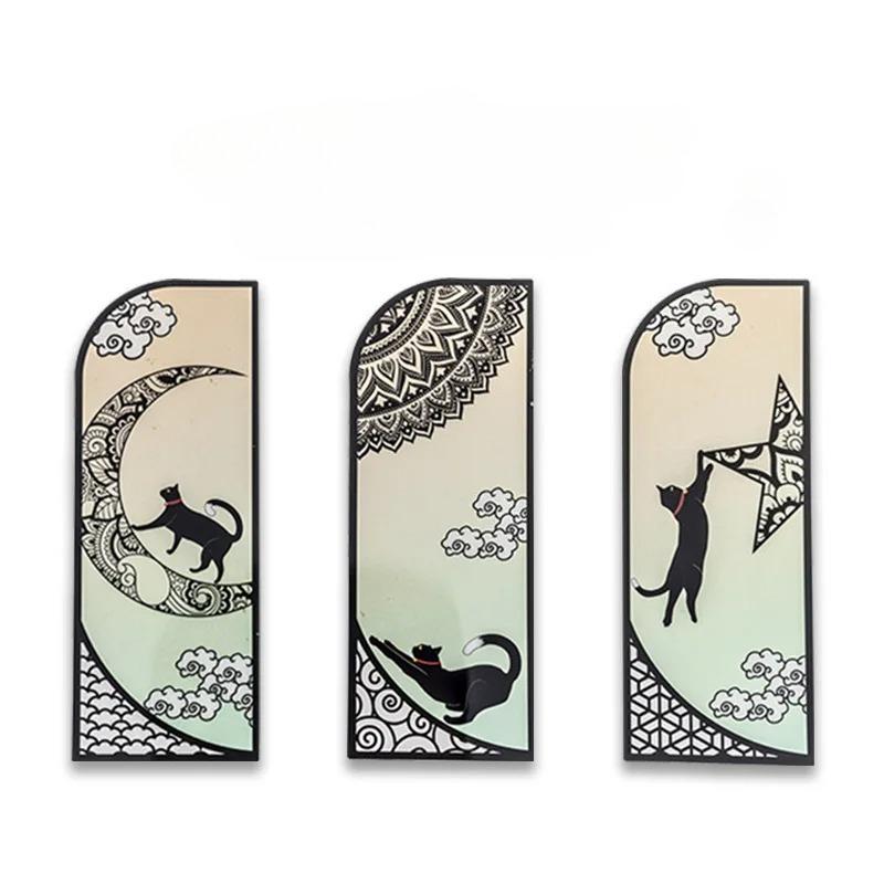 6 Pcs PET Bookmarks Black Cat Pattern Page Markers Page Clips Bookmark for Student Office Reading Stationery