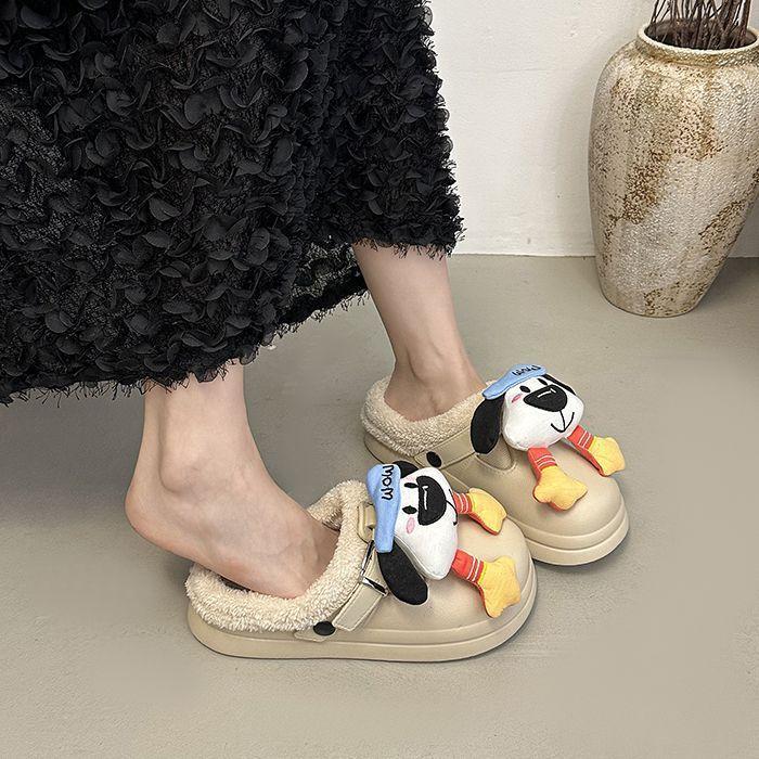 Cartoon cute bag head half slippers women wear autumn and winter new fashion versatile and comfortable velvet bag head mop