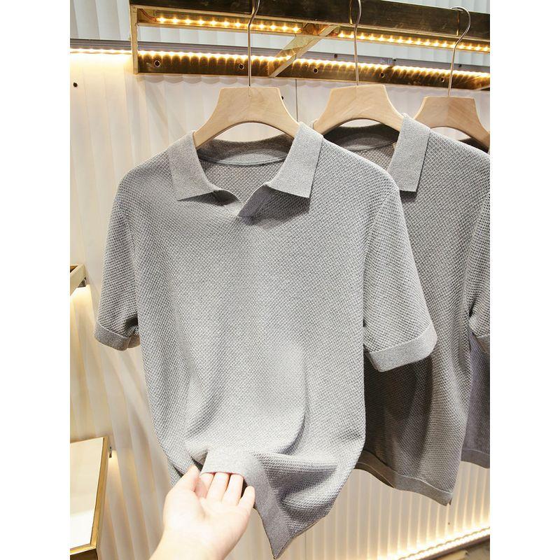 Heavy Rare Mulberry Silk/Cashmere/Cotton Italian Order Men's Lapel Knitted Short sleeve Polo Shirt Summer