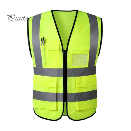 Arbeidsvest Herre Dame Refleksvest V-hals Ermeløs Glidelåslomme Pustende Nattsikkerhetsvest