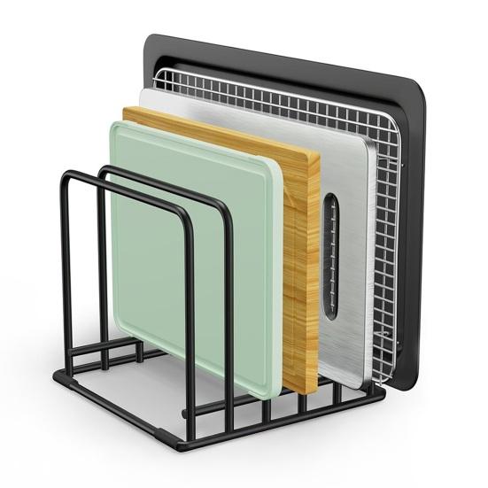 1/2 Adet Kesme Tahtası Tutucu Mutfak Tava Düzenleyici Kaymaz Ayaklı Büyük Kapasiteli 5 Yuvalı Tasarım Fırın Tepsisi Saklama Rafı