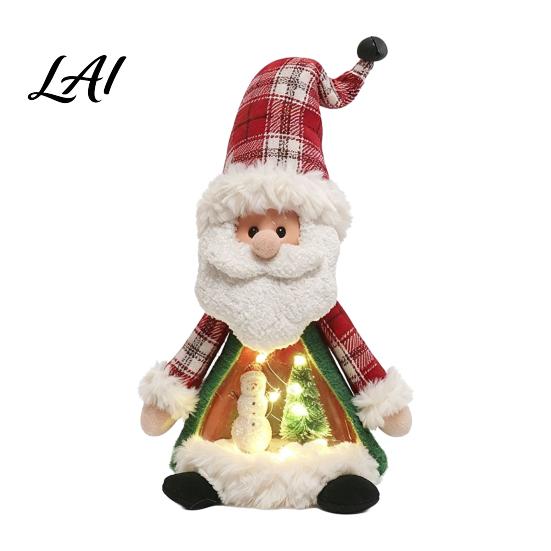 Standing Christmas Character Set Lighted Doll Decoration Cute Plush Santa Claus/Snowman/Reindeer Figurine with Holiday Home Interior Decor